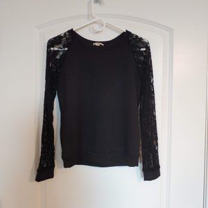 Black Lace Sleeve Sweatshirt